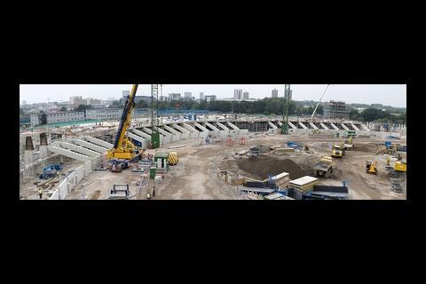 Wide view of Olympic Stadium under construction, September 2008